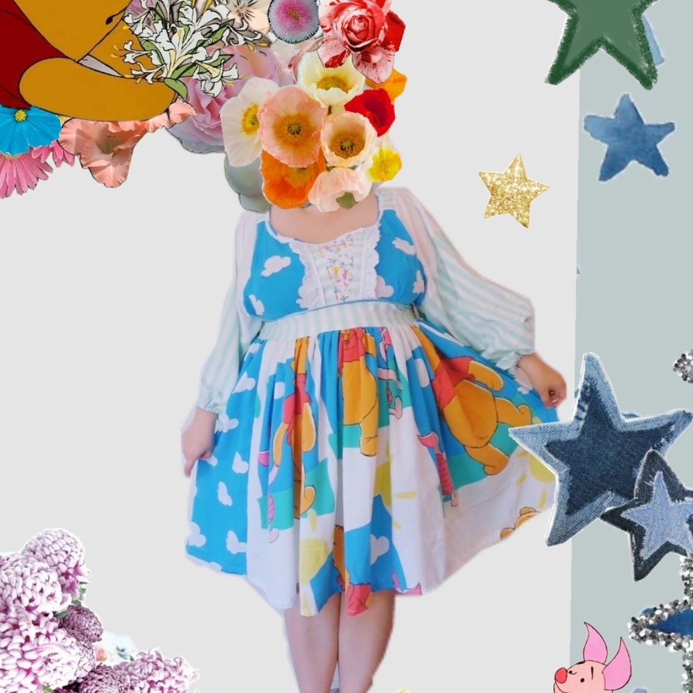 Kids Cartoon Character Dress - Blue and White